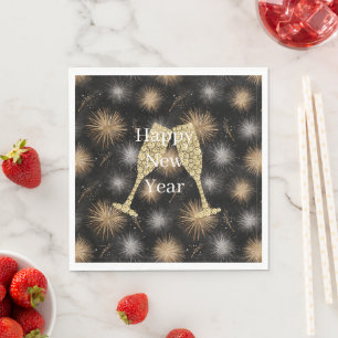 Serviette En Papier Feu d'artifice noir Nouvel An Champagne Diamant