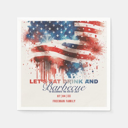 Serviette En Papier Feu d'artifice patriotique 4 juillet fête d'été (Devant)