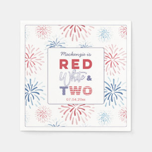 Serviette En Papier Feu d'artifice Rouge Blanc Deux fête d'anniversair
