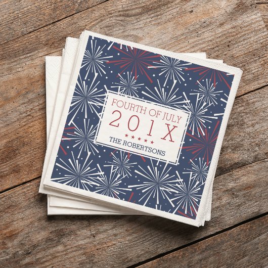 Serviette En Papier Feu d'artifice rouge, blanc et bleu 4 juillet