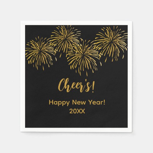 Serviette En Papier Feu d'or noir Bonne fête du Nouvel An (Devant)