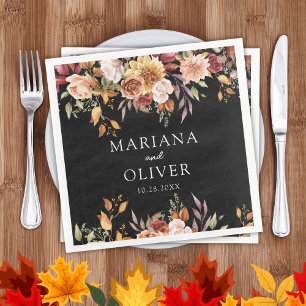 Serviette En Papier Feuillage Automne Couleurs Automne Noir Blanc Mari