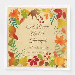 Serviette En Papier Feuillage Coloré D'Automne Pour Thanksgiving