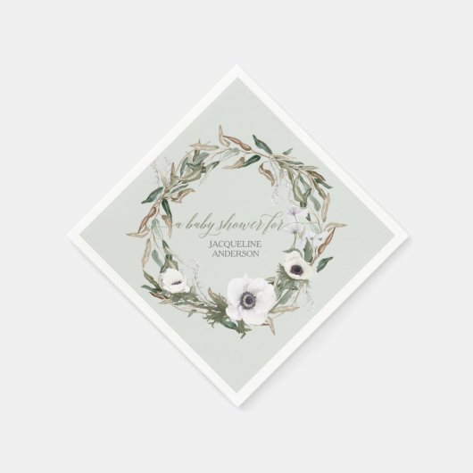 Serviette En Papier Feuillage de bois Flual Wreath Anémone Aquarelle (Coin)