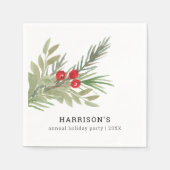 Serviette En Papier Feuillage de Noël à l'aquarelle festive (Devant)