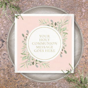 Serviette En Papier Feuillage de Sainte Communion Fleurs Rose Blush
