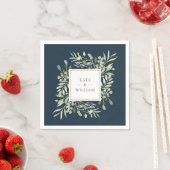Serviette En Papier Feuillage de verdure bleu or mariage Deep Sea (En situation)