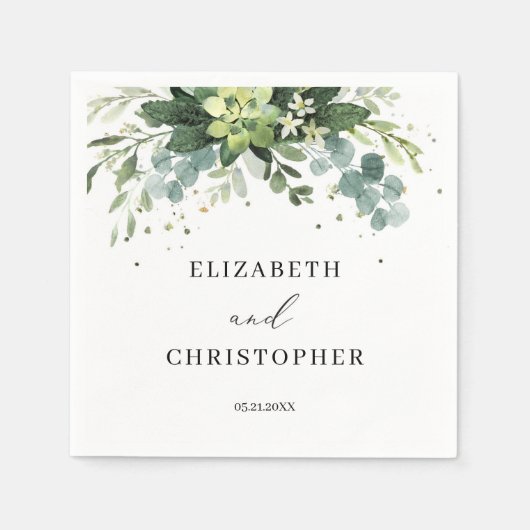 Serviette En Papier Feuillage de verdure Succulent Mariage serviettes  (Devant)