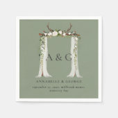 Serviette En Papier Feuillage rustique blanc mariage à baguette de cer (Devant)