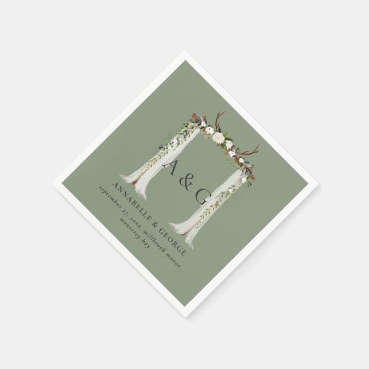 Serviette En Papier Feuillage rustique blanc mariage à baguette de cer (Coin)