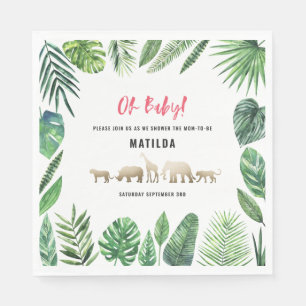 Serviette En Papier Feuillage tropical + animaux d'or baby shower