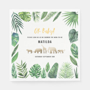 Serviette En Papier Feuillage tropical + animaux d'or baby shower