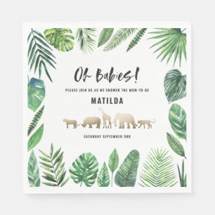 Serviette En Papier Feuillage tropical + animaux d'or baby shower