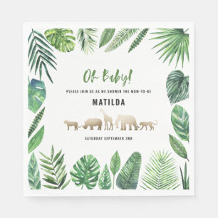 Serviette En Papier Feuillage tropical + animaux d'or baby shower