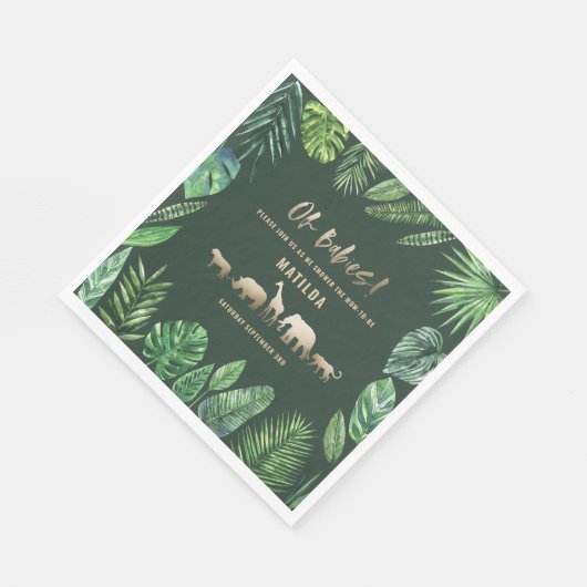 Serviette En Papier Feuillage tropical + animaux d'or baby shower (Coin)