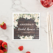 Serviette En Papier Feuillage verdure bois rustique bohème roses blanc (En situation)