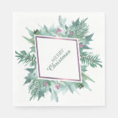 Serviette En Papier Feuillage vert Berry rose Violet Frame Noël (Devant)