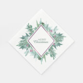 Serviette En Papier Feuillage vert Berry rose Violet Frame Noël (Coin)