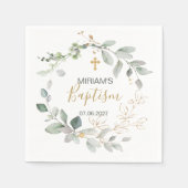 Serviette En Papier Feuillage vert et or Baptême Papier Napkin (Devant)