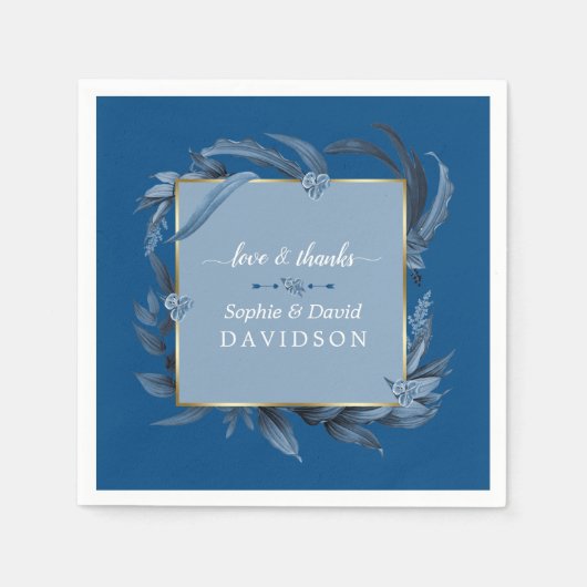 Serviette En Papier Feuille bleu moderne Mariage d'or géométrique  (Devant)