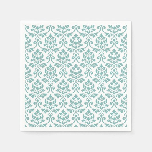 Serviette En Papier Feuille Damask Turquoise Grand Motif (Devant)