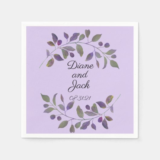 Serviette En Papier Feuille d'aquarelle violette Mariage (Devant)