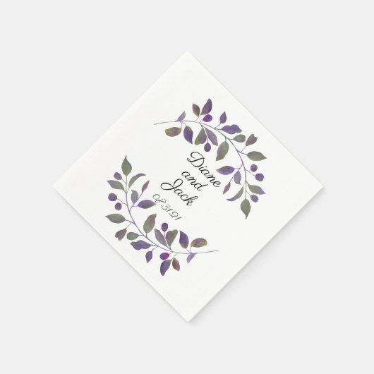 Serviette En Papier Feuille d'aquarelle violette Mariage (Coin)