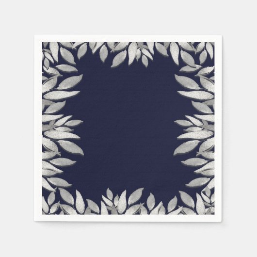 Serviette En Papier Feuille d'argent Botanique Glam bleu rose Mariage (Devant)