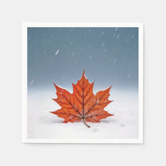 Serviette En Papier Feuille de érable orange sur neige fraîche (Devant)
