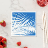 Serviette En Papier Feuille de palme - blanc sur bleu cobalt (En situation)