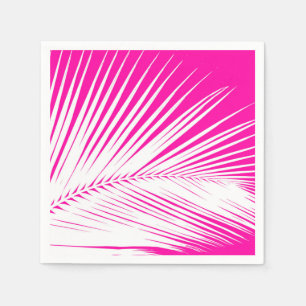 Serviette En Papier Feuille de palmier - blanc sur rose fuchsia