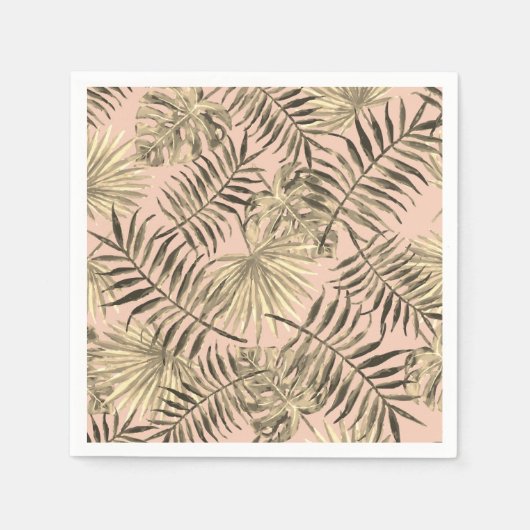Serviette En Papier Feuille de palmier tropical pêche et or (Devant)