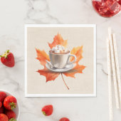 Serviette En Papier Feuille d'érable d'automne et cacao chaud (En situation)