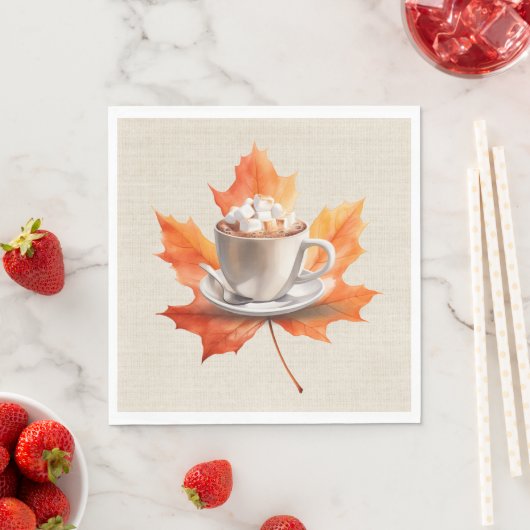 Serviette En Papier Feuille d'érable d'automne et cacao chaud (En situation)