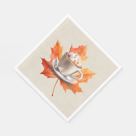 Serviette En Papier Feuille d'érable d'automne et cacao chaud (Coin)