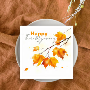 Serviette En Papier Feuille d'érable orange aquarelle Joyeux Thanksgiv