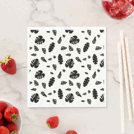Serviette En Papier Feuille d'été noir et blanc Tropical Motif (En situation)