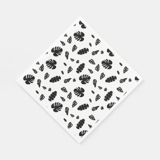 Serviette En Papier Feuille d'été noir et blanc Tropical Motif (Coin)