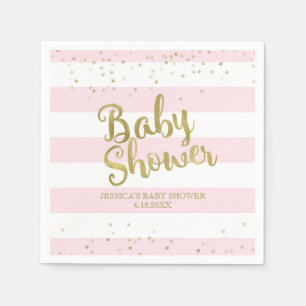 Serviette En Papier Feuille d'or de Faux, fille rose de baby shower de