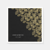 Serviette En Papier Feuille d'or Noir Automne Mariage d'élégance (Devant)