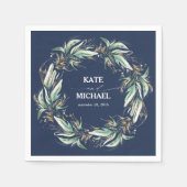 Serviette En Papier Feuille d'or Vert Mariage bleu marine (Devant)