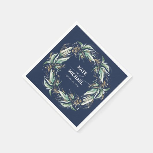 Serviette En Papier Feuille d'or Vert Mariage bleu marine (Coin)