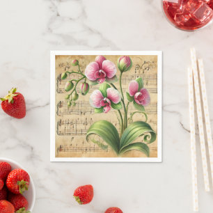 Serviette En Papier Feuille d'orchidées rose et verte vintage - Découp