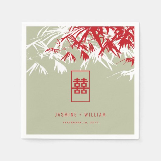 Serviette En Papier Feuille double Xi Mariage chinois en bambou rouge/ (Devant)