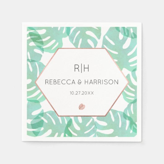 Serviette En Papier Feuille et or Rose Monstera (Devant)