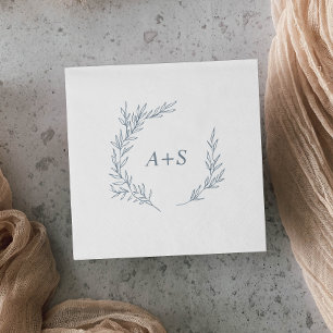 Serviette En Papier Feuille minimale   Dusty Blue Monogram Mariage