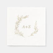Serviette En Papier Feuille minimale | Mariage de monogramme d'or (Devant)