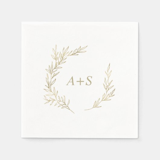 Serviette En Papier Feuille minimale | Mariage de monogramme d'or (Devant)