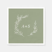 Serviette En Papier Feuille minimale | Mariage de monogramme vert Sage (Devant)