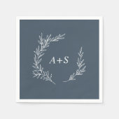 Serviette En Papier Feuille minimale | Mariage Monogramme bleu ardoise (Devant)